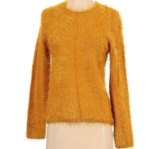 OUI Sz 2 Women's Yellow Mustard Fuzzy Chenille Long Sleeve Sweater NWOT